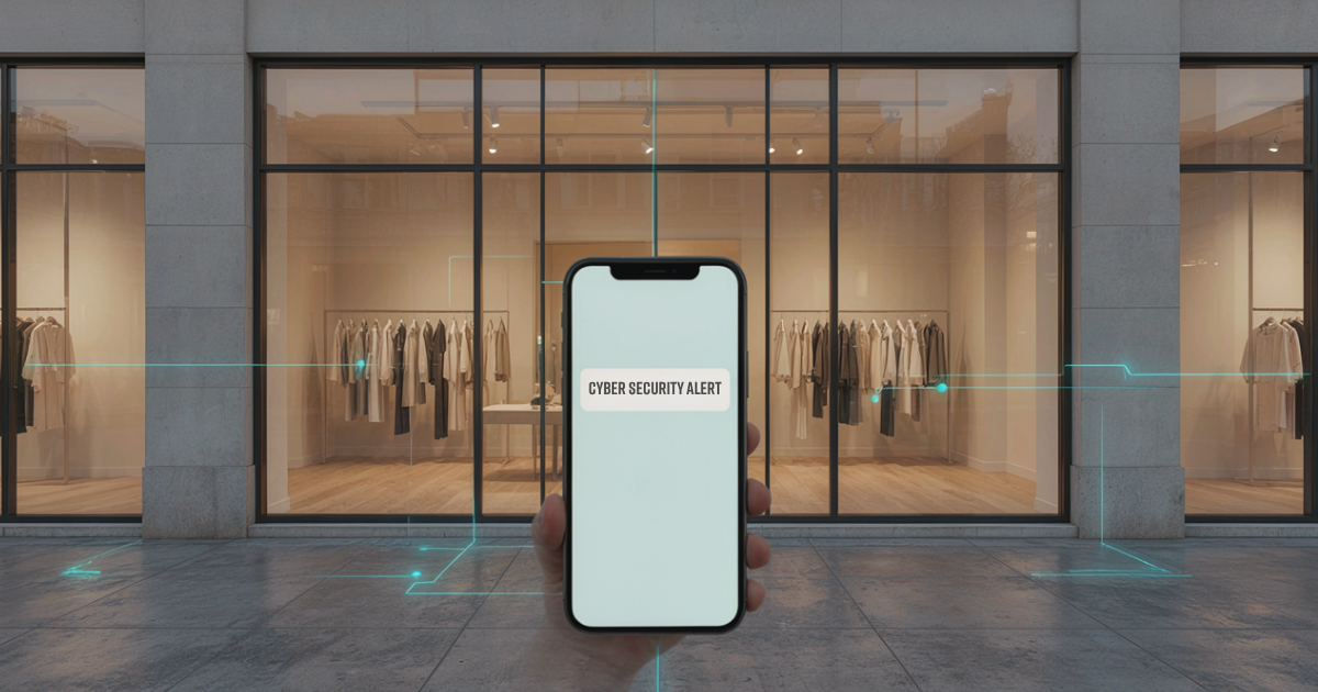 high-street shopfront with a phone alert