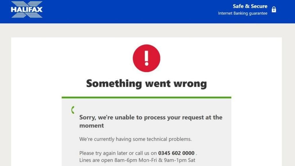 Something went wrong pop up on Halifax website