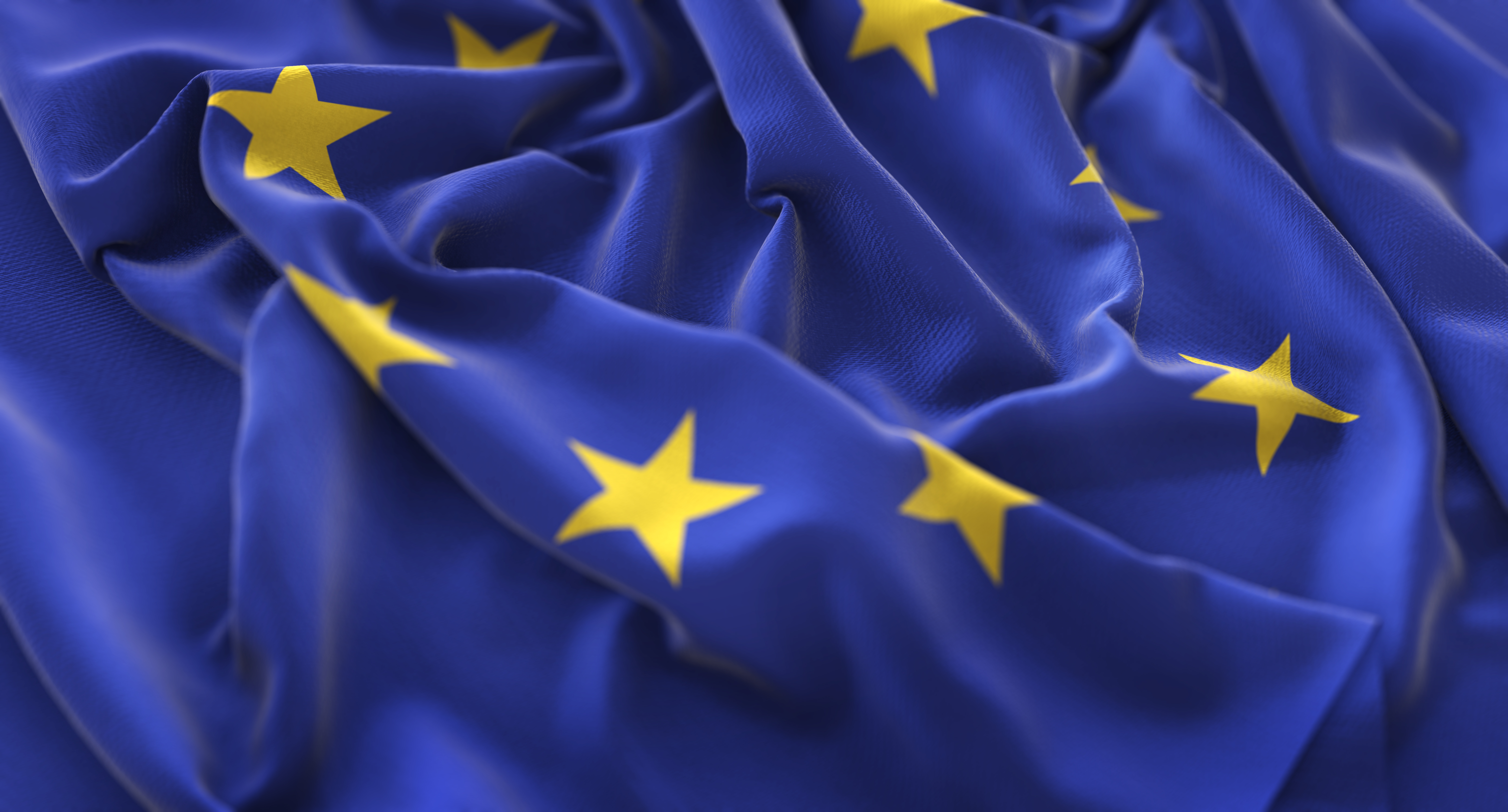 European flag ruffled beautifully waving macro close-up shot