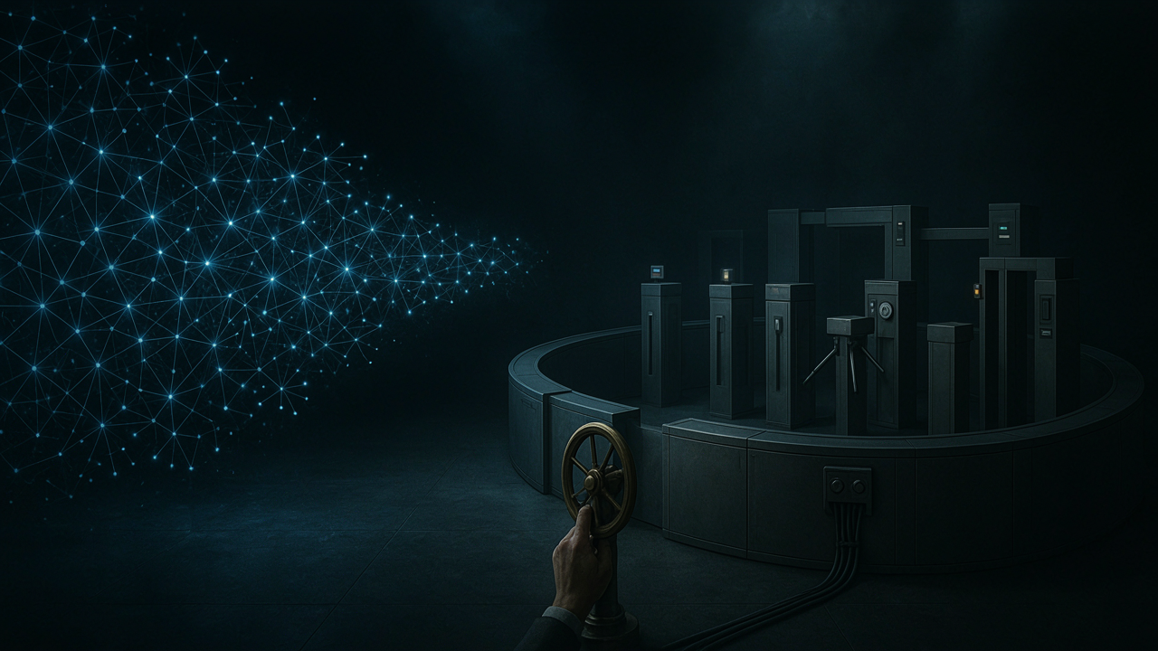 conceptual image of AI growing rapidly around a human controlled security framework